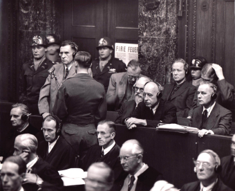 Dock in the I.G. Farben Trial in Nuremberg (1947/48), during examination of Carl Krauch
'© National Archives, Washington, DC
